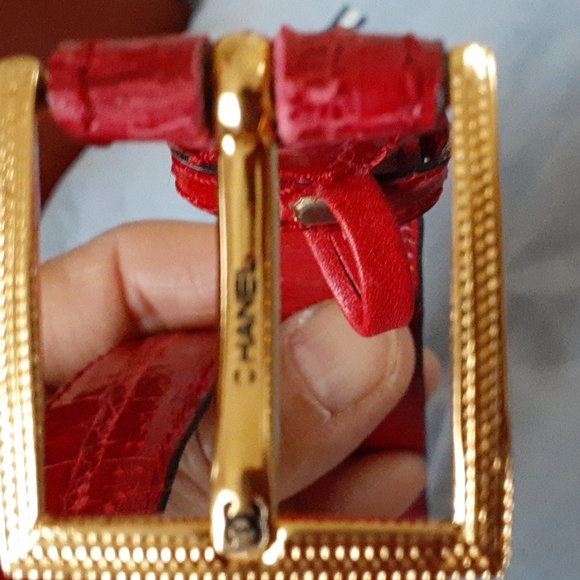 Authentic Chanel Red Crocodile 24k Buckle Size 80/32 Made In Italy - Picture 2 of 10